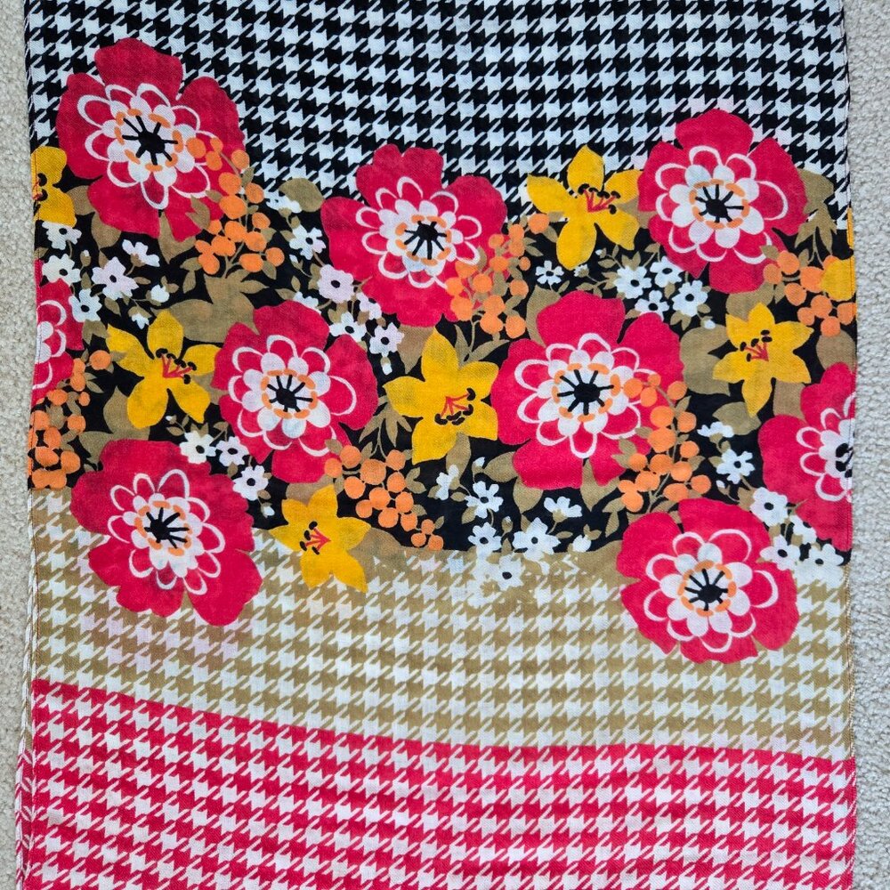 Wool Scarf Floral Houndstooth Scarf Vintage Vera Bradley - Picture 6 of 8